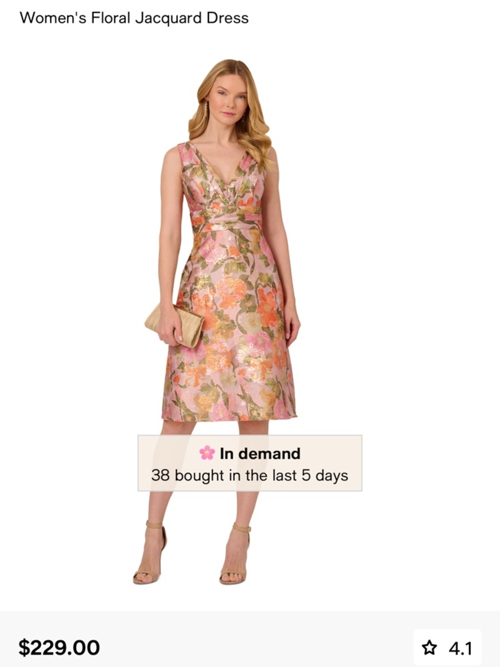 Adrianna Papell Pink and Orange Floral Dress perfect for spring, weddings, Derby